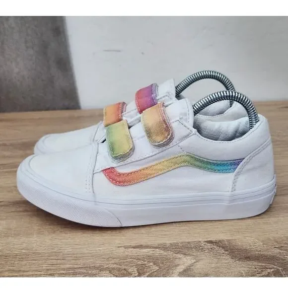 VANS Kids Size 3 Shoes White Rainbow Casual School Play Sneakers Youth Skate - Picture 4 of 10
